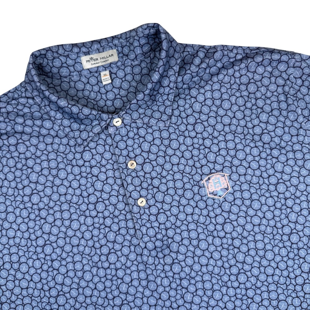 Peter Millar Summer Comfort Blue Speedometer Print Golf Polo Shirt Mens XL